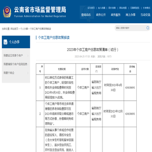 2023年个体工商户优惠政策清单（试行） - 云南省市场监督管理局